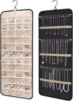 48 Pocket Oxford Fabric Double Sided Hanging Rotating Jewelry Organizer with Hanger Hooks for Earrings, Necklaces, Rings, Bracelets and Other Jewelry Storage