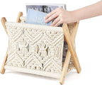Mkono Macrame Magazine Rack Boho Storage Holder Standing Basket for Books, Newspapers, Swaddle Blanket, Dorm Essentials, Living Room, Bathroom, Office, Nursery, Home Decor, Small Size, 11.2”L x 7.5”W