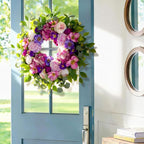 Spring Wreaths for Front Door Outside- 24 Inch Summer Wreath with Blush Pink Roses & Purple Blooms and Hydrangeas,Luxury Spring Door Wreath for Porch,Home,Wall,Window Decor(Indoor Outdoor Use)