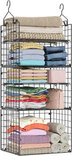 X-cosrack Closet Hanging Organizer Shelves - 5 Tier Wardrobe Organizers and Storage Bin, Hanging Organizer Shelves, Clothes Shelf with Adjustable Dividers for Bedroom Closet Sweater Shoes Handbag