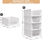 4 Pack Stackable Closet Storage Basket - Stackable Storage Bins, Multifunctional & Foldable Closet Organizer Divided, Wardrobe Cupboard Space-Saving Clothes Storage Hat Organizer, White