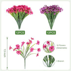 24 Bundles Artificial Flowers for Outdoor Faux Plants for Spring Summer Decoration, UV Resistant Realistic Silk Plastic Fake Flowers Garden Porch Patio Balcony Yard Front Home Decor