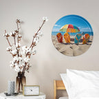 Wall Picture, with Colorful Flip Flops Beach Ball Printed Circular Iron Hanging Picture,Wall Art Decor,Home for Bedroom Living Room Bathroom Decor,Iron Painting 11.8X11.8 in