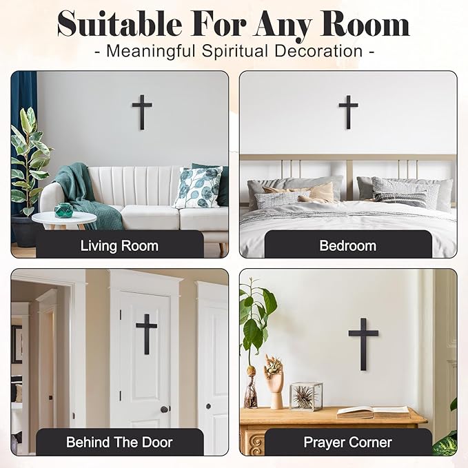 BESPORTBLE Wooden Cross for Wall: 11 Inch Hanging Large Cross, Rustic Christian & Catholic Wall Mounted Decor, Religious Wood for Home, Bedroom, Prayer Room - Party Decor (Black)