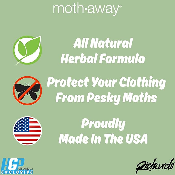 Richards Homewares Moth Away Herbal Repellent – 18 Jumbo Sachets with Hanging Hooks, All-Natural & Non-Toxic Moth Protection, Fresh Mint Scent, Made in USA