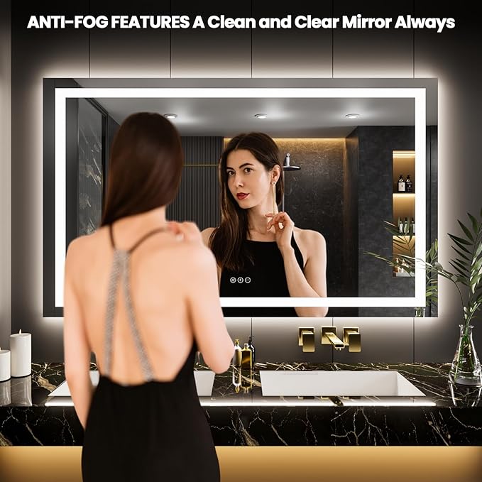 LOAAO 62"x36" LED Bathroom Mirror with Lights, Anti-Fog, Dimmable, Backlit + Front Lit, Lighted Bathroom Vanity Mirror for Wall, Memory Function