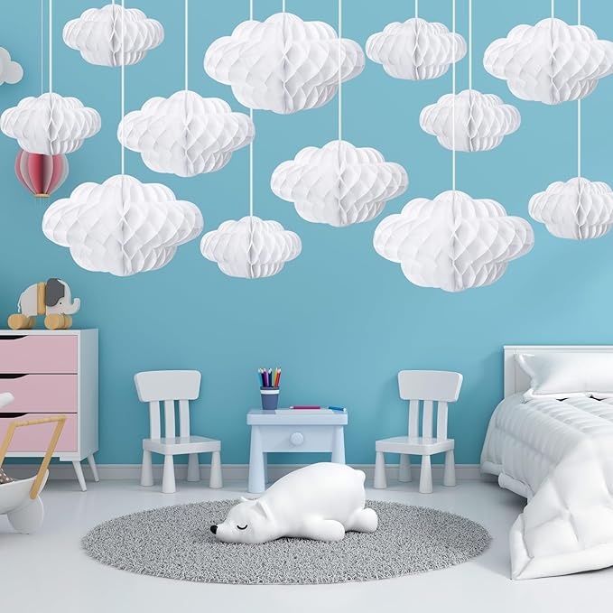 Affrolling 20 Pcs 3D Cloud Decorations Hanging Honeycomb Decor Artificial Cloud Ornaments for Ceiling Art Wedding Birthday Nursery Room Baby Shower Party Decorations (Large,Classical Style)
