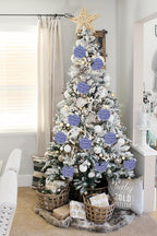 Briful 3.94'' Blue and White Christmas Ornament Balls, 6PCS Large Decorative Yarn Balls Xmas Tree Hanging Ornaments with Strings for Holiday Party Christmas Decor