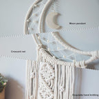 MOONFLY Dream Catcher with Handmade Moon Star Design Woven Cotton Macrame Wall Hanging Boho Home Decoration Ornament Craft Gift for Bedroom Living Room Wedding Party (White Moon)