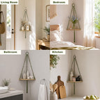 Artilady Macrame Corner Shelf Green Wall Hanging Planter Decor, Adjustable Rustic Floating Shelves Display for Indoor Plants Candle Holder, Bedroom Living Room Boho Wall Art (Sage Green)