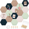 Mindsoft 16 Pcs Hexagon Cork Board for Walls with 50 Wooden Push Pins 12x10 in Felt DIY Tiles Notice with Nano Tape Hanging Bulletin Board for Home Photo Office Memo Note (Green)