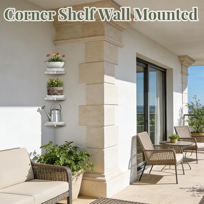 BXF Floating Plant Shelves for Wall Set of 3, Heavy Duty Matte White Corner Wall Planters for Indoor Plants, Minimalist Round Corner Shelf with Safety Guardrail, Rust-Proof Hanging Plant Holder