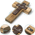 OKSQW Wall Wooden Cross Christians Crosses Spiritual Religious Cross With Hook Christmas Wall Hanging Handmade Nature Wood Color with Faith Design for Church Home Room Decor Wood Crucifix Gift