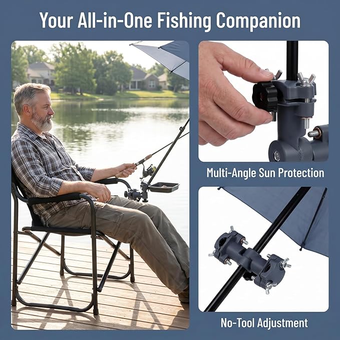 Levemolo Fishing Chair Umbrella Stand Adjustable Knob Fishing Rod Holder Bracket with Bait Tray 6.10X4.72X1.49In Outdoor Umbrella Stand Holder for Beach Chair