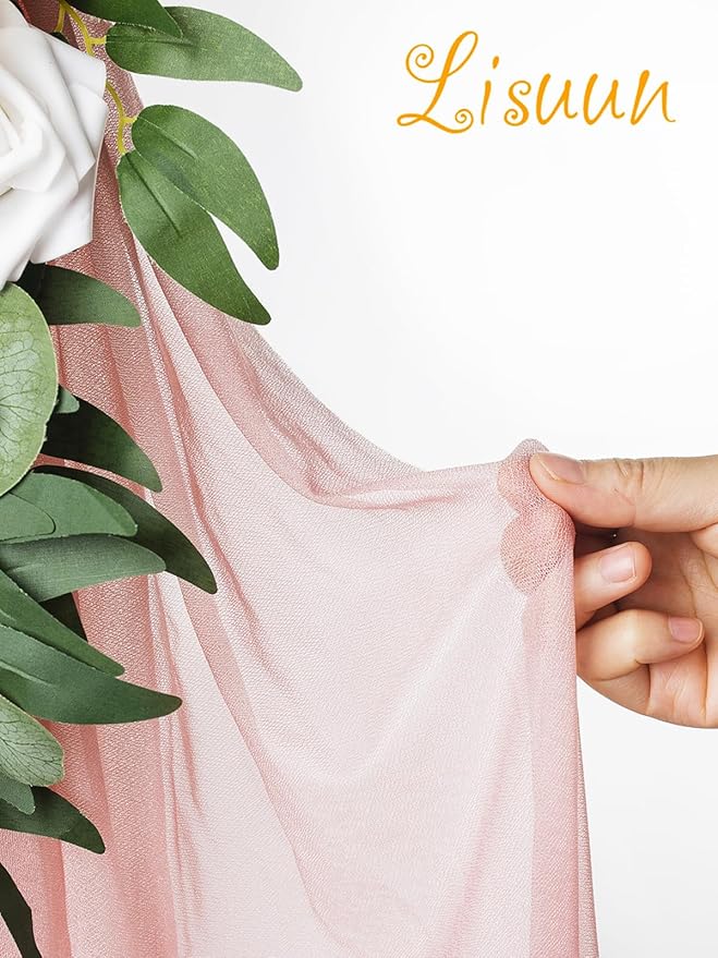 Lisuun Wedding Arch Flowers, Artificial Flowers for Decoration, 2pcs Flower Swag and 1 pcs Semi-Sheer Chiffon Table Runner Swag for Beautiful Dream Wedding Ceremony Floral Decor - Pack of 3