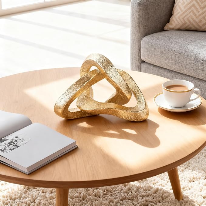 LCCCK Infinity Knot Sculpture Gold Knot Decor Object, Abstract Knick Knacks Coffee Table Modern Statue, Gold Sculpture for Home Living Room Table Ornaments and TV Stand Bookshelf Decorative