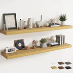 72 Inch Long Floating Shelves for Wall Set of 2, 12"D Wood Grain Bathroom Shelves with Invisible Brackets, Easy Install Engineered Wood Storage Shelves for Kitchen, Living Room, Bedroom, Oak Finish