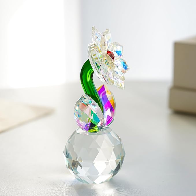 Crystal Sunflower Figurine Handcrafted Glass Flowers Collectible Small Sunflower Paperweight Table Decoration for Home Decor(3.7 * 1.8inch)