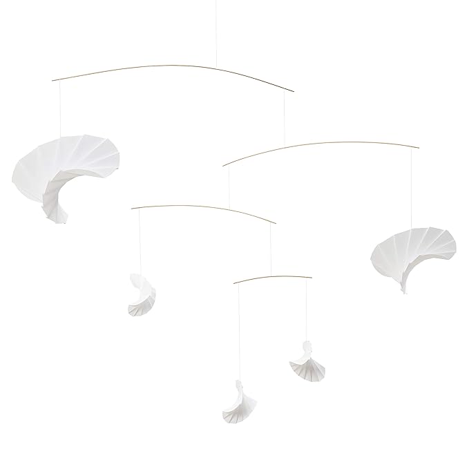 Waves 5 Hanging Mobile - 35 Inches - High Quality Plastic and Gold Plated Stainless Steel Bars - Handmade in Denmark by Flensted