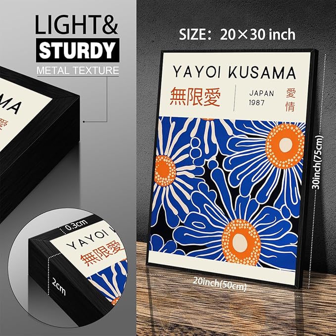 Yayoi Kusama Print Vintage Japanese Wall Art Abstract Yayoi Kusama Poster Minimalist Painting Art Exhibition Suitable for Japanese Bedroom,Living Room Office Decor 20x30in Black Framed