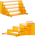Goabroa Display Risers, 2 Sets 5 Tier Rectangular Risers Display Stands, Display Shelves for Figures, Cupcake, Perfume Display, Transparent Orange