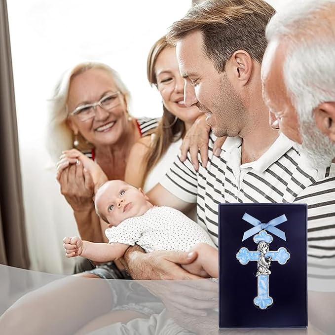 KOMI Baptism Gifts for Boys Blue Enamel Baby Wall Cross Christening Praying Boy Cross Christening and Dedication Baptismal Gifts from Godparents