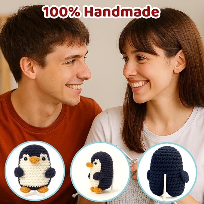 Crimmy Valentines Day Gifts for Him Her, Crochet Tiny Penguin Anniversary Birthday Gift for Boyfriend Girlfriend Wife Husband, I Love You Romantic Gifts for Women Men Couple
