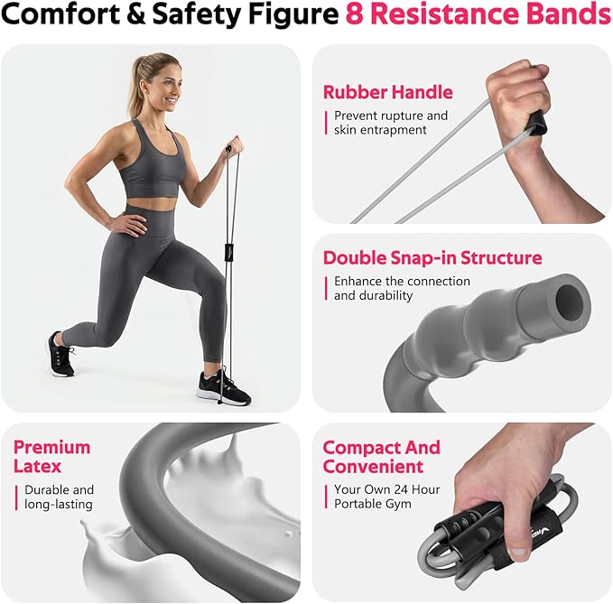 Resistance Bands, Figure 8 Fitness Exercise Bands with Handles - 8 Shaped Resistance Bands of 3 for Arm and Shoulder Stretch, Rope 8 Word Elastic for Women and Men