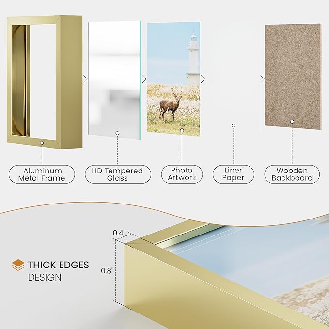 6x14 Aluminum Metal Picture Frame,Tempered Glass Gold Photo Frame 6x14 for Family Photo,Posters,Art,Document to Wall Mount Horizontally or Vertically