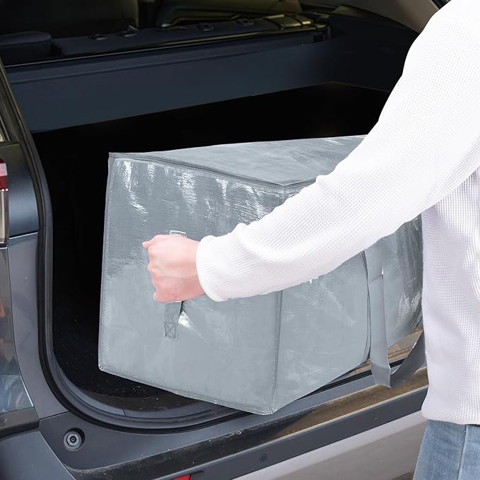 TICONN 4 Pack Extra Large Moving Bags Heavy Duty with Zippers & Carrying Handles, Durable Storage Bags Moving Boxes for Closet Organizers and Storage (4 Pack, Light Grey)