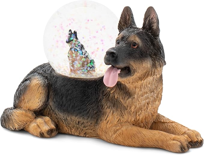 Elanze Designs German Shepherd Mother and Baby Miniature 45MM Sturdy Polyresin Magical Whimsical Tabletop Dresser Nightstand Glitter Water Snow Globe Figurine Decoration
