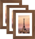 5x7 Picture Frame 3 Pack - Brown Poster Frame Display Pictures 4x6 with Mat or 5 x 7 Without Mat for Wall Hanging Horizontal and Vertical