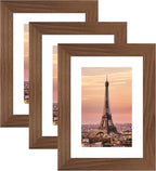 5x7 Picture Frame 3 Pack - Brown Poster Frame Display Pictures 4x6 with Mat or 5 x 7 Without Mat for Wall Hanging Horizontal and Vertical