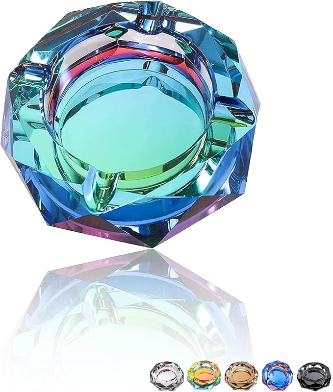 Coomin Crystal Glass Ashtray, Sparkly Cigar Cigarettes Ash Tray, Ashtrays for Smokers Indoor Office Home Desktop Tabletop, Unique Luxury Gifts for Men Women, Green