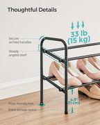 SONGMICS Expandable Shoe Rack, 2 Tier Shoe Rack Shelf, Adjustable Shoe Organizer Storage for 15 Pairs of Shoes, Metal Free Standing Shoe Racks for Closet, Front Door Entryway, Easy Assembly, Ink Black