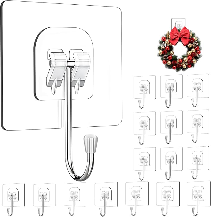 Wreath Hangers for Front Door, 16 Pack Large Wreath Door Hanger for Easter Christmas Halloween Decorations, Heavy Duty Over-The-Door-Hooks, Adhesive-Wall-Hooks for Garland Home-Decor Inside Outside