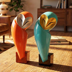 Thyle 2 Pcs Mid Century Modern Owl Statue for Home Decor Accents Resin Owl Sculpture Handmade Vintage Modern Birds Statue for Bookshelves Desk Living Room Display Collectible Gift (Retro,11.8 Inch)