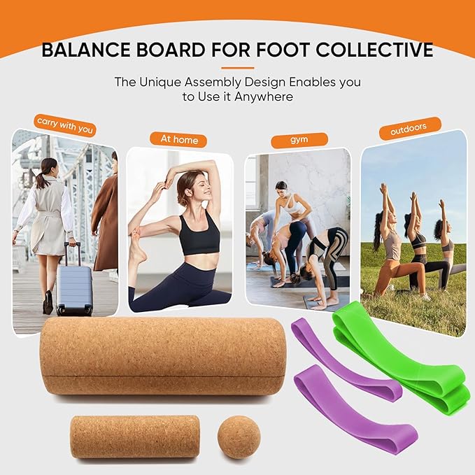Cork Balance Board,Foot Balance Cork Roller,Premium 4-in-1 Foot & Ankle Strengthener Kit.Portable Design Balance Trainer Kit for Improve Foot Health & Function，Prevent Falls