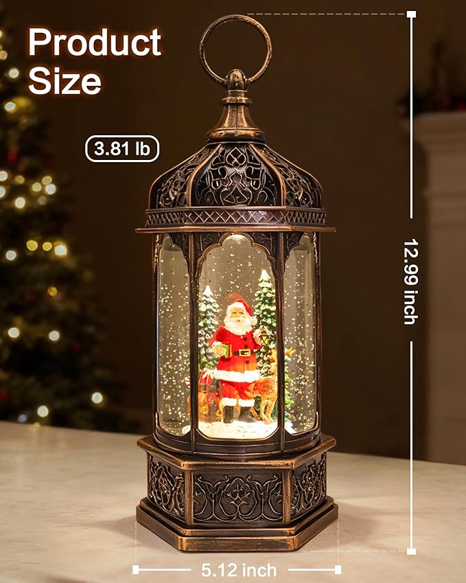 Extra Large Christmas Snow Globes Christmas Lantern, 12.99" Musical Snow Globe with 8 Songs, Santa Snowglobe for Kids Adults, 6H Timer Dual Power, Lighted Christmas Decorations Indoor Gifts