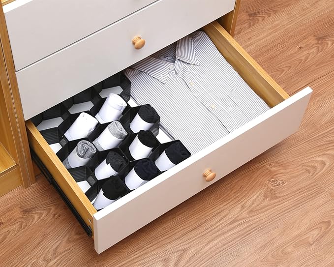 Honeycomb Separator Adjustable Drawer Organizer Divider for Underwear Belt-Scarf Socks Organizer (Black)