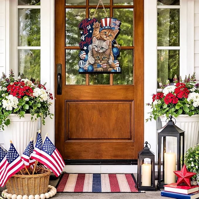 Wooden 4th of July Decorations Patriotic Wreaths for Front Door Independence Day Decorations Welcome Memorial Day Hanging for Home Wall Decor Outdoor Indoor Red White and Blue Wreath 10