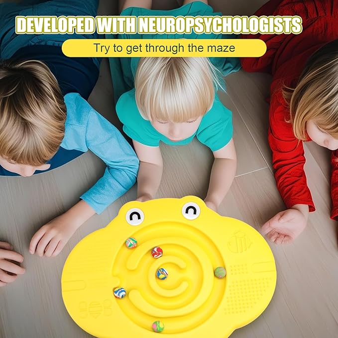 Kids Maze Balance Board Plastic Wobble Rocker Balance Board with Mini Balls Load 170lb for Balancing Exercise Equipment Game Boys Girls Physical Therapy 18.5 x 14.57 Inch(Yellow,Cute)