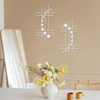 ZEXUIRU 2 Pcs Abstract Metal Art for Wall Decor Living Room Bedroom Bathroom Office Metal Bling Modern Geometric Hanging Vertical Small Iron Sculpture Plaque Pack -Silver 24in