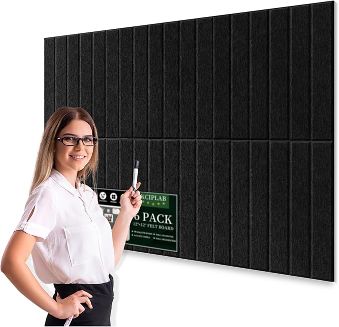 Large Cork Bulletin Board for Wall 36"x24", 6 Pack Felt Slat Wall Panel Tiles with 30 Pushpins, 25 Safe Removable Adhesive Tabs, Decorative Pin Board Tack Board for Office Home School