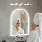 Sweetcrispy 20“x 28” LED Bathroom Backlit Mirror with Lights, Arched Lighted Bathroom Vanity Mirrors with Anti-Fog, Dimmable, 3-Color Light, Memory Function, Tempered Glass, Water-Proof Design