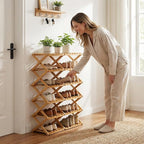 The 9-Tier No-Assembly Bamboo Rack, 3-9 Tiers Bamboo Shoe Rack, Foldable Bamboo Vertical Shoe Organizer, Multifunctional & Space-Saving, For Entryway, Closet, Corner, Bedroom, Hallway (Wood, 6Tiers)