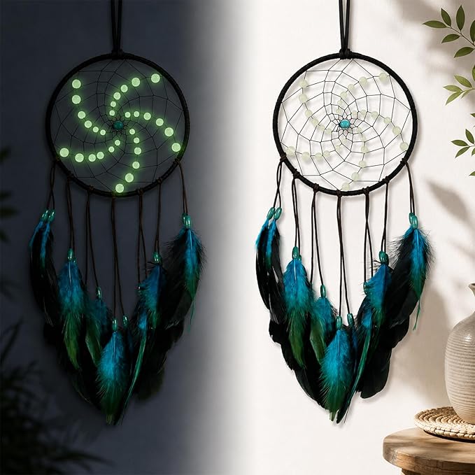 Luminous Dream Catchers Wall Hanging Room Decor Dreamcatcher Handmade Feather for Girls Boys Kids Bedroom Decoration Ornament Craft Gift