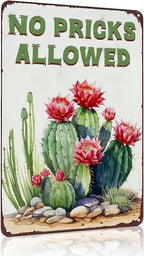 Bestylez Garden Gifts Vintage Cactus No Pricks Allowed Gardening Signs for Home Garden Greenhouse Living Room Bedroom Yard Outdoor Decor 8X12 Inch (3365)