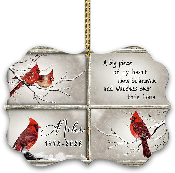 HYTURTLE Personalized Memorial Sympathy Christmas Ornament Tree Decor Gifts for Family Loss of Loved One Mom Dad - Remembrance Bereavement Gifts - Cardinal Birds Custom Name Aluminium Ornament
