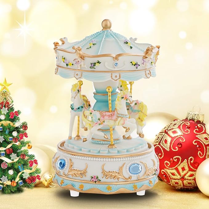 LOVE FOR YOU Gift-Wrapped Musical Carousel Music Box Color Lights Merry Go Round Horses Unicorn Decor Gifts for Girls and Daughter Granddaughter Niece Women Kids Christmas Birthday